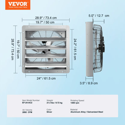 24-Inch Aluminum Shutter Exhaust Fan for Ventilation and Cooling