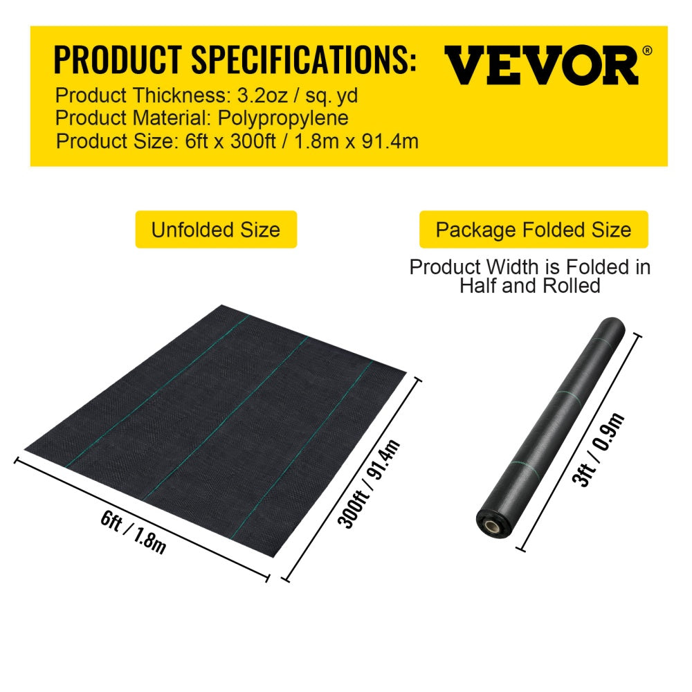 Heavy Duty Weed Barrier Fabric Roll – 6ft x 300ft