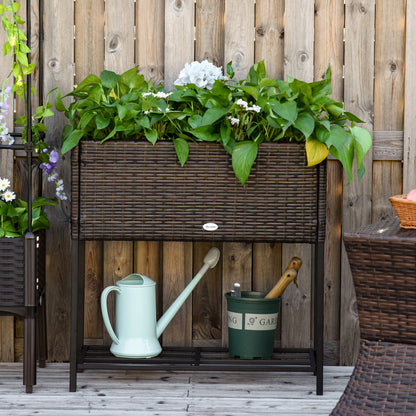 28" Elevated Rattan Planter Box with Storage for Indoor & Outdoor Use