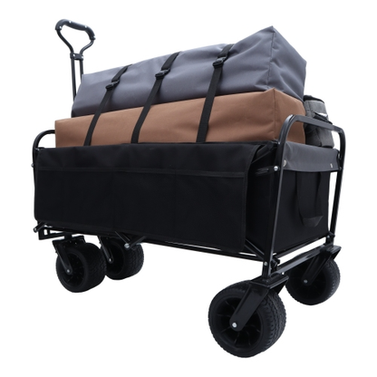 440lbs Foldable Utility Wagon Cart with Straps and Plastic Liners - Green