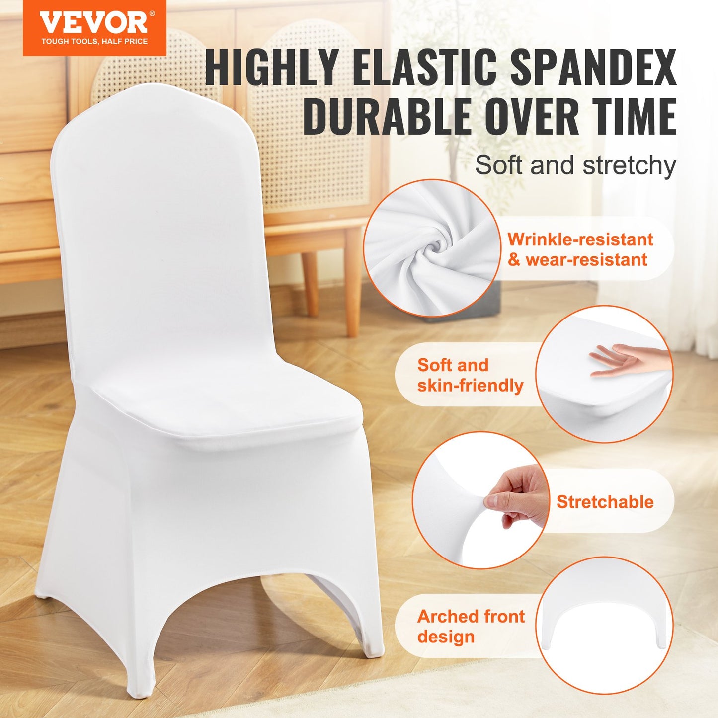 White Stretch Spandex Folding Chair Covers – 50 Pack