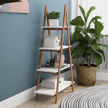 Bamboo Wood Ladder Bookshelf with 4 Tiers – A-Frame Display Shelf