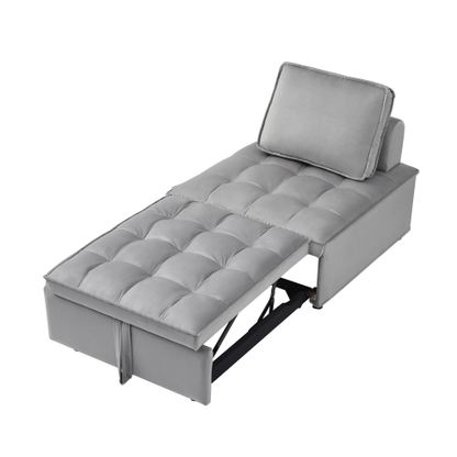 Modern Gray Convertible Velvet Single Sofa Bed with Pillow