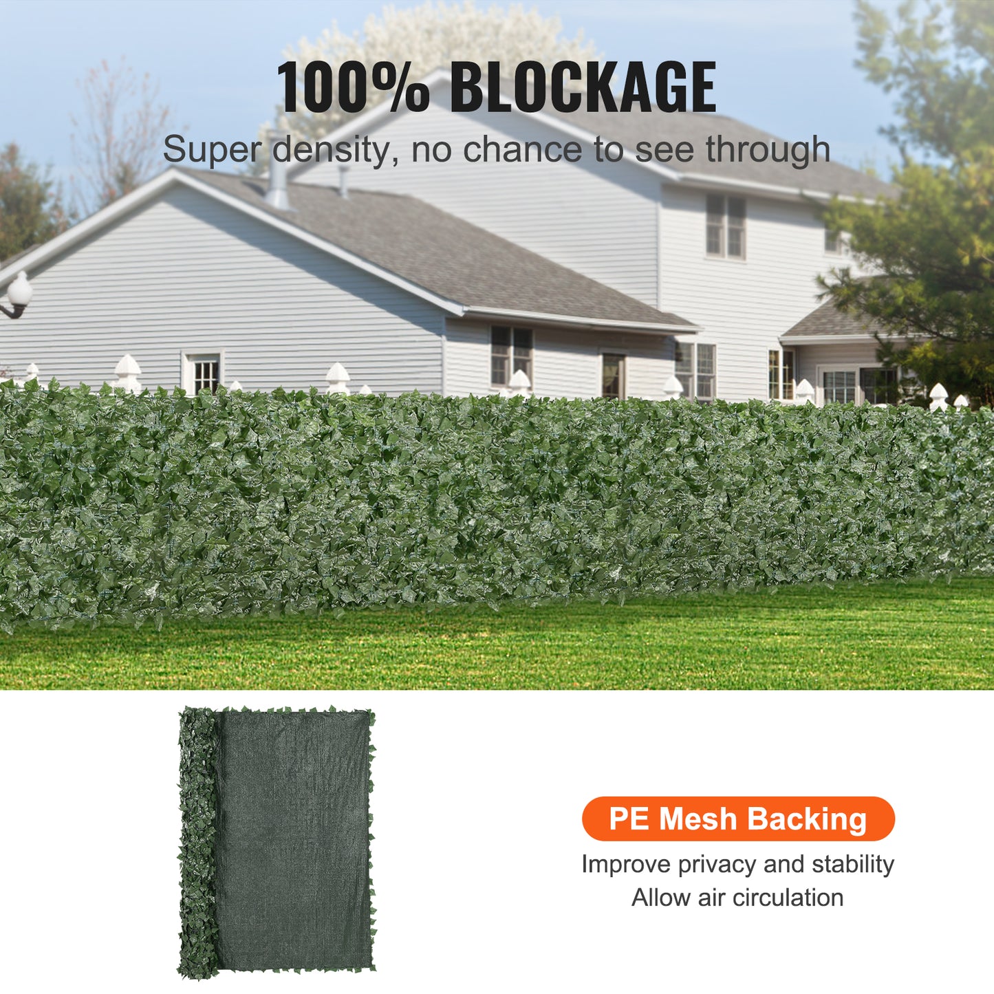 Artificial Ivy Privacy Fence with Green Mesh Backing - 96 x 72 in