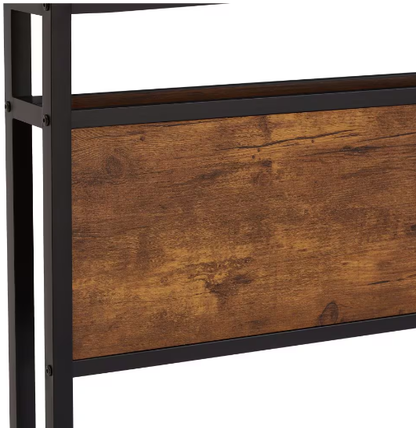 Full-Size Metal Platform Bed with Wood Headboard, USB Ports & LED Lighting