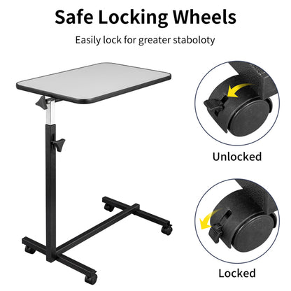 Adjustable Gray Overbed Laptop Table with Locking Wheels
