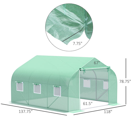 Large Walk-In Tunnel Greenhouse with Roll-Up Windows and Zipper Door – 11.5 x 10 x 6.5 ft