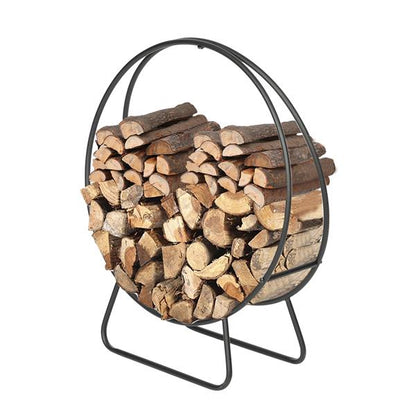 24-Inch Black Wrought Iron Firewood Rack for Indoor and Outdoor Use