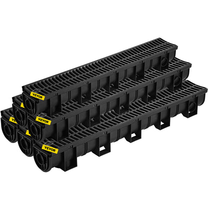 Heavy-Duty Trench Drain System with Plastic Grate – 6-Pack