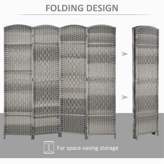 Four-Panel Mixed Gray Room Divider with Weave Design