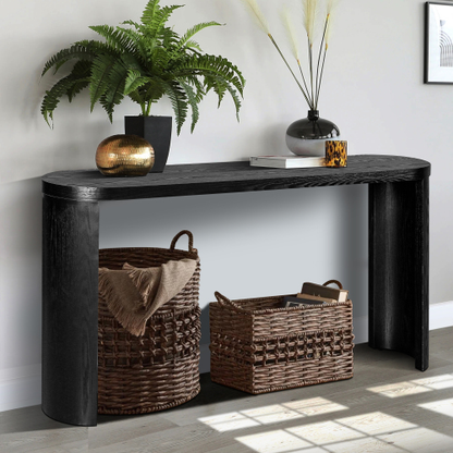 Black Oval Console Table with Curved Legs - 60 Inch Entryway or Sofa Table