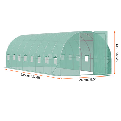 Large Walk-In Tunnel Greenhouse with PE Cover - 27x9.5x7 ft