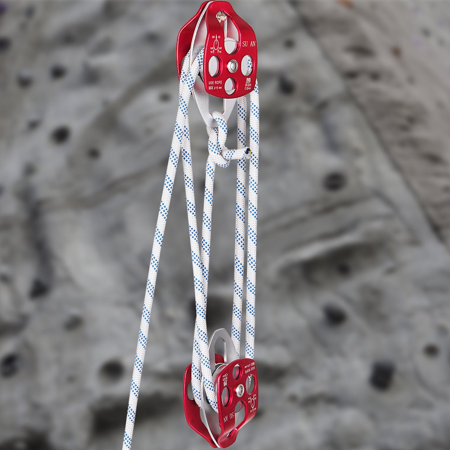 Double Pulley Block and Tackle with 100ft Rope