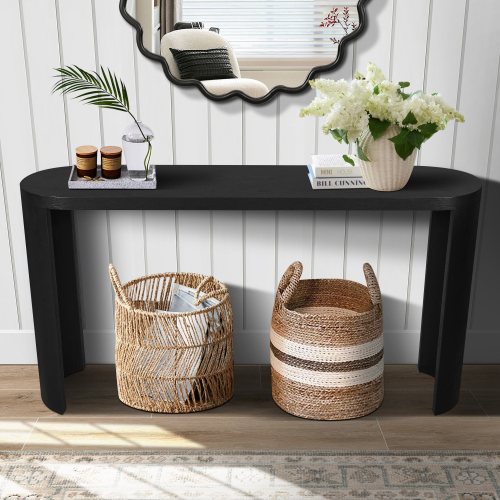 Black Oval Console Table with Curved Legs - 60 Inch Entryway or Sofa Table