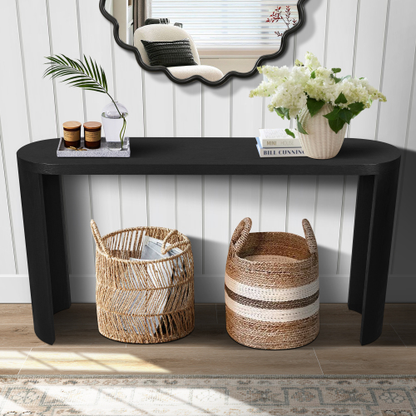 Black Oval Console Table with Curved Legs - 60 Inch Entryway or Sofa Table