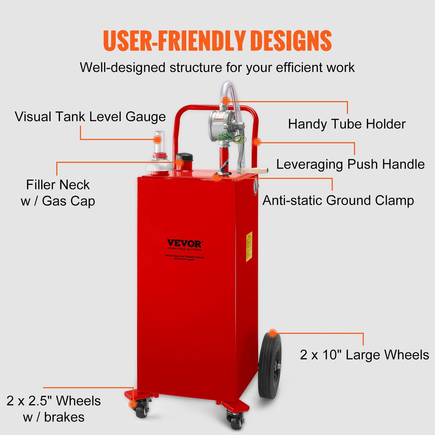 30 Gallon Portable Fuel Caddy with Manual Pump and Wheels – Red