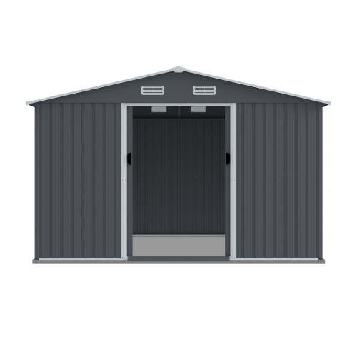 Grey 8x10 FT Outdoor Metal Storage Shed with Sliding Doors & Air Vent