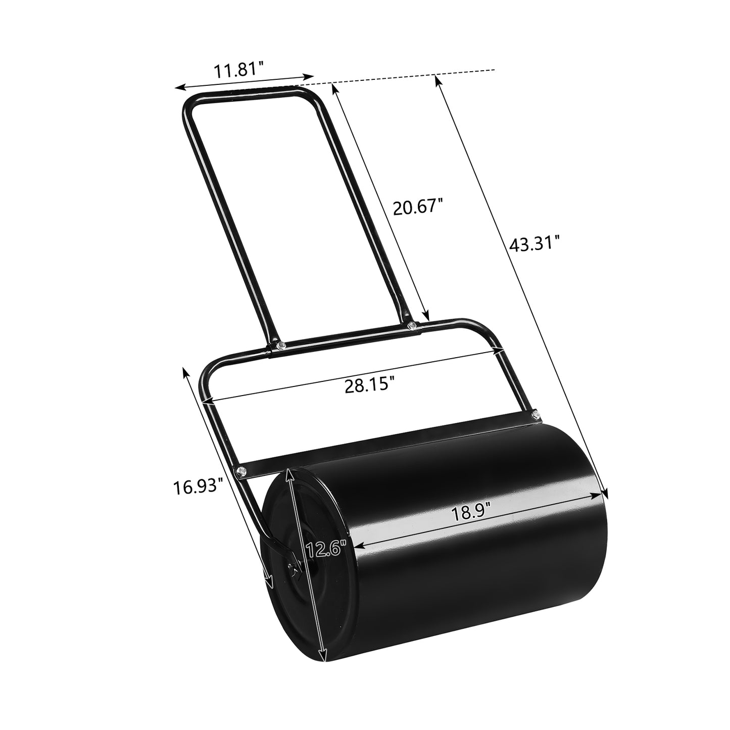 Black Steel Lawn Roller — 19 Inch Push/Tow Garden Drum