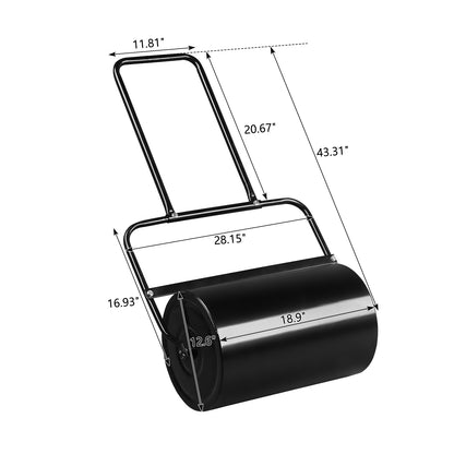 Black Steel Lawn Roller — 19 Inch Push/Tow Garden Drum