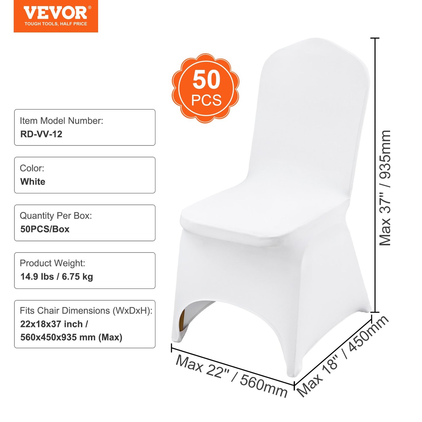 White Stretch Spandex Folding Chair Covers – 50 Pack