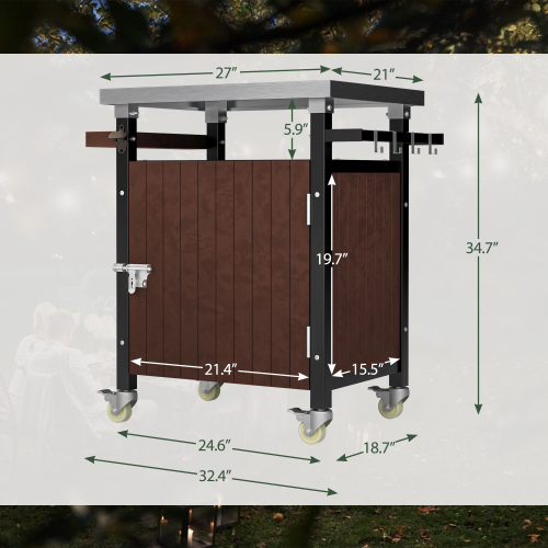 Outdoor Grill Cart with Stainless Steel Top and Storage Shelves