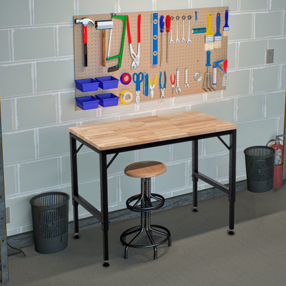 48" Heavy-Duty Adjustable Garage Workbench with Rubber Wood Top