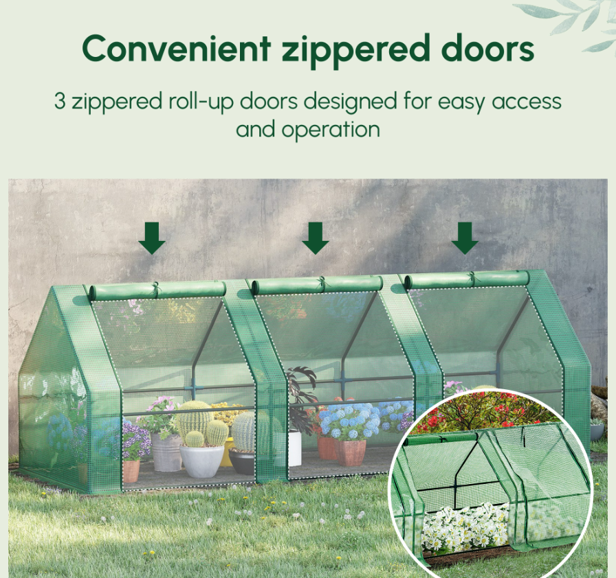 Portable Greenhouse with Zipper Doors – 9ft x 3ft Mini Outdoor Plant Tunnel