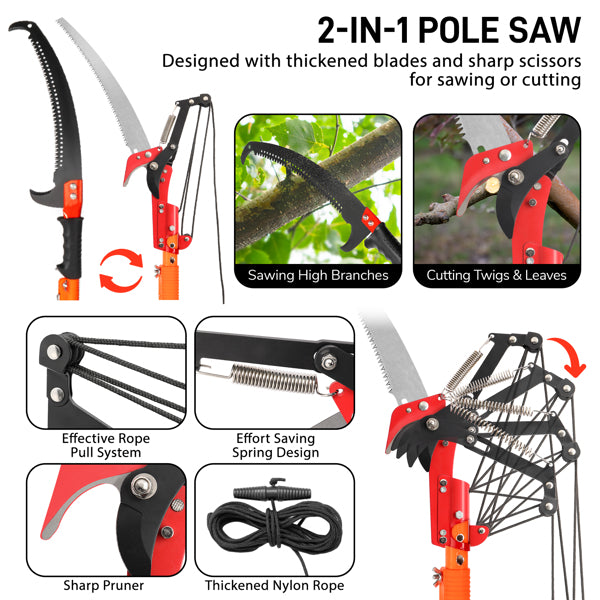 24FT Telescopic Tree Pruner Saw with Rope and Storage Bag