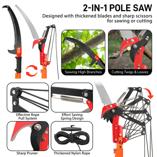 24FT Telescopic Tree Pruner Saw with Rope and Storage Bag
