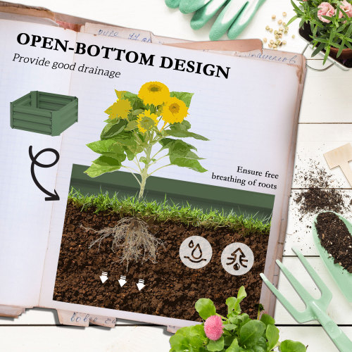 Green Galvanized Raised Garden Bed with Adjustable Trellis – 24 x 24 x 11.75 in