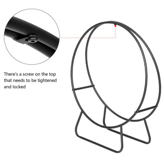 24-Inch Black Wrought Iron Firewood Rack for Indoor and Outdoor Use