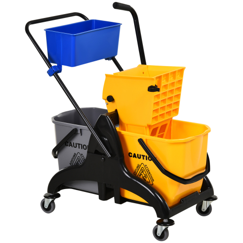 6.9 Gallon Commercial Mop Bucket with Side Press Wringer and Wheels - Yellow