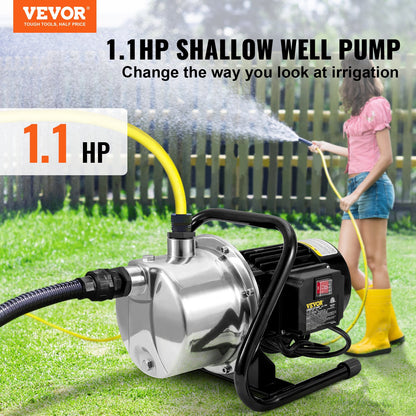 Portable 1.1HP Shallow Well Jet Pump for Garden Watering