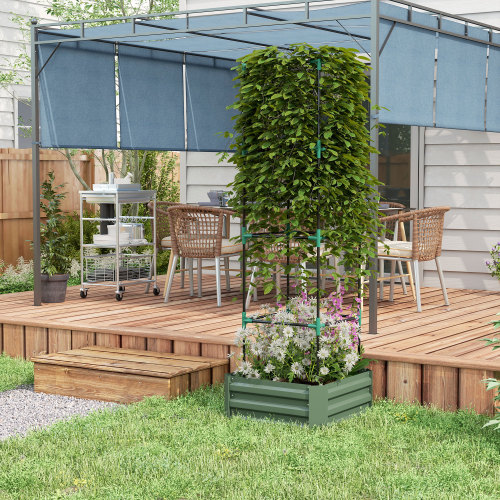Green Galvanized Raised Garden Bed with Adjustable Trellis – 24 x 24 x 11.75 in