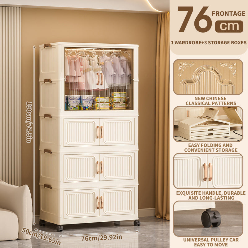 Foldable Multi-Layer Storage Cabinet with Transparent Doors
