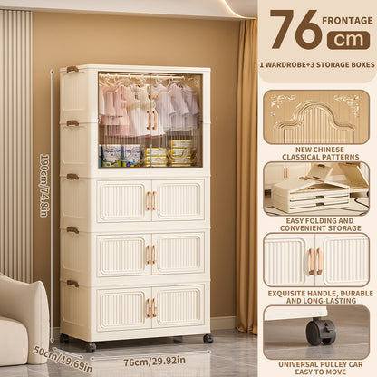 Foldable Multi-Layer Storage Cabinet with Transparent Doors