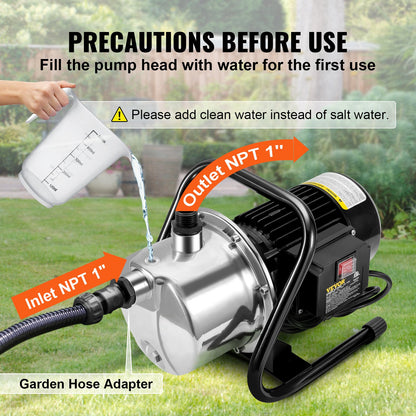 Portable 1.1HP Shallow Well Jet Pump for Garden Watering