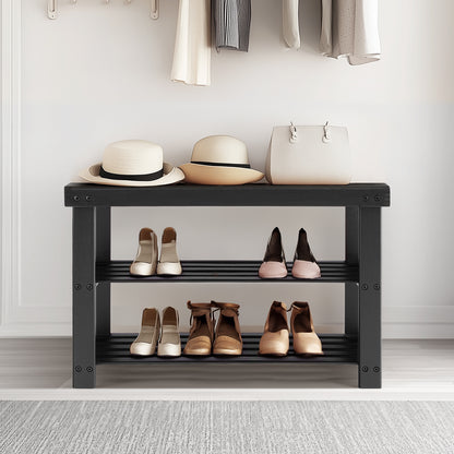 3-Tier Bamboo Shoe Rack Bench with Storage Shelves