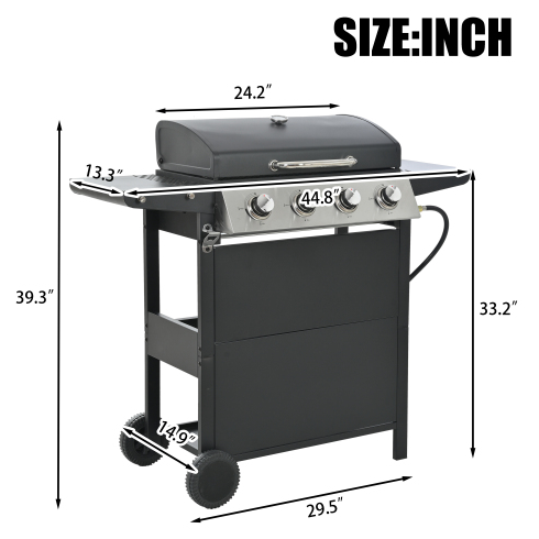 Stainless Steel 4-Burner Propane Gas Grill with Wheels and Shelves