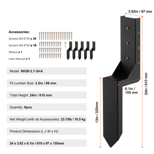 Heavy Duty Steel Fence Post Anchor Repair Kit - 6 Pack (3.5 x 3.5 Inches)