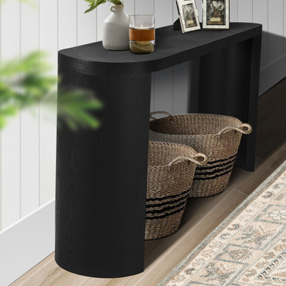 Black Oval Console Table with Curved Legs - 60 Inch Entryway or Sofa Table