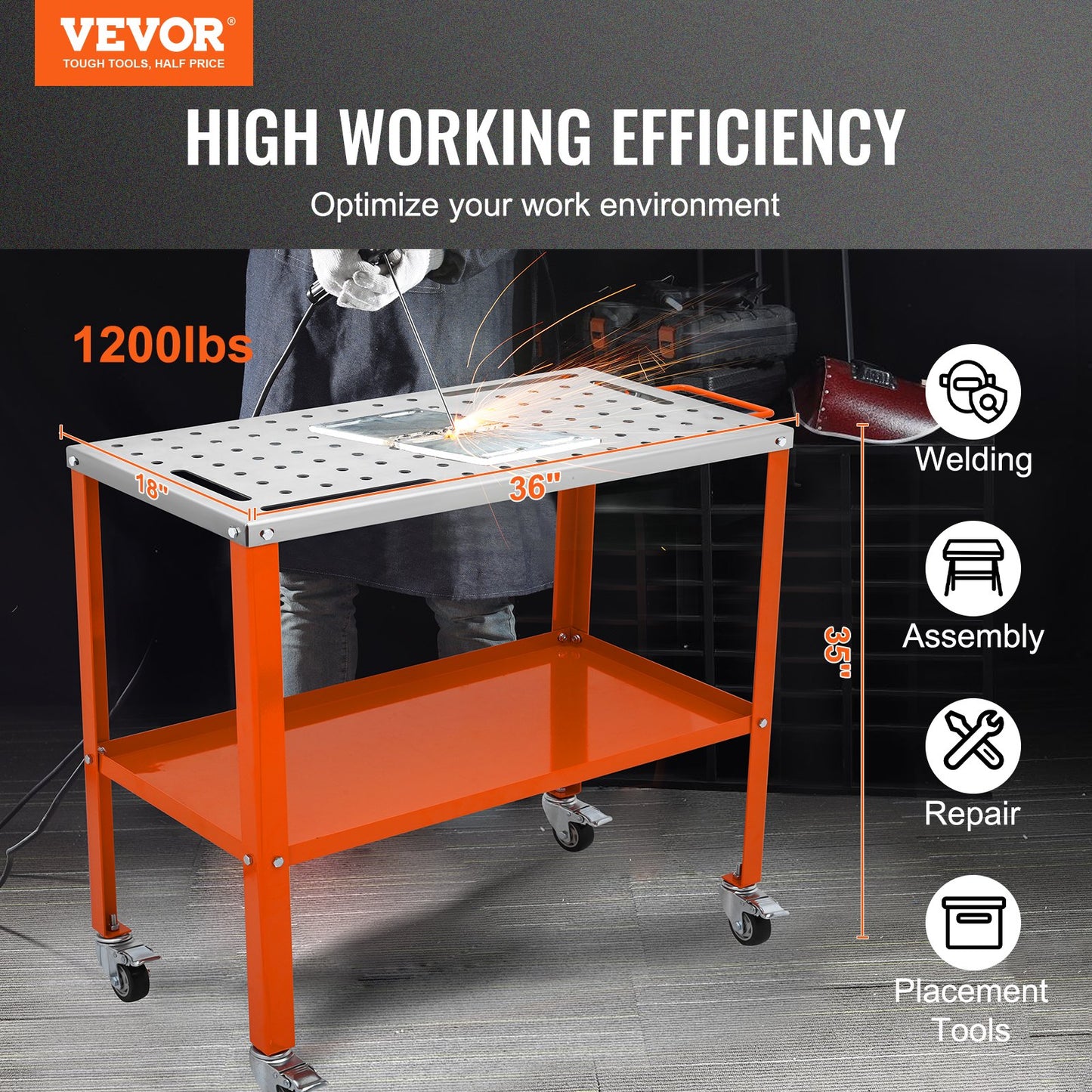 Heavy-Duty Steel Welding Workbench Table with Lockable Wheels