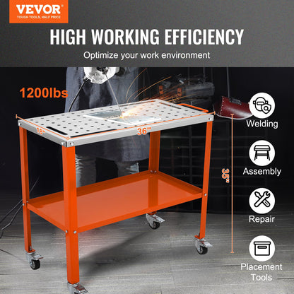 Heavy-Duty Steel Welding Workbench Table with Lockable Wheels