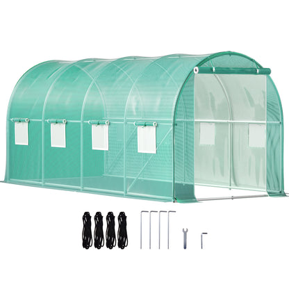 15x7 Portable Walk-In Tunnel Greenhouse with Roll-Up Windows and Zippered Door