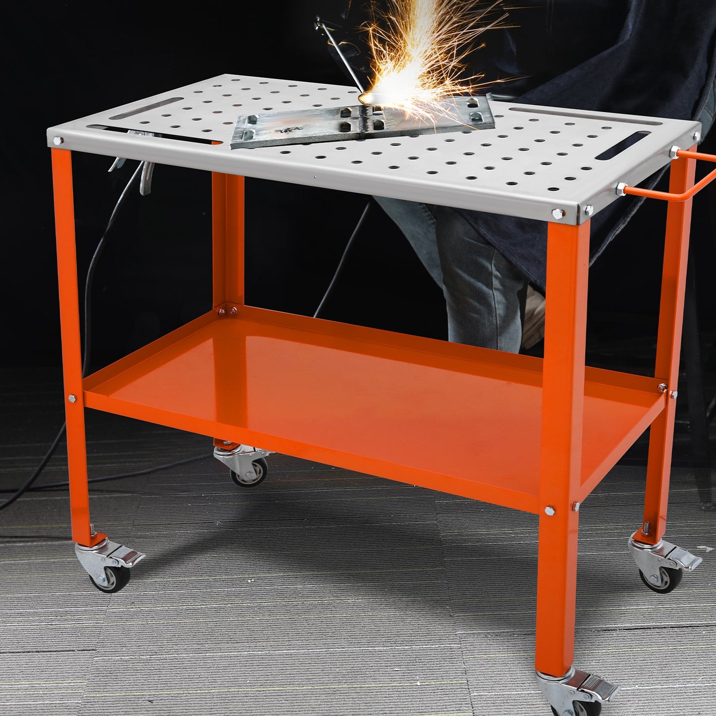 Heavy-Duty Steel Welding Workbench Table with Lockable Wheels