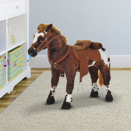 Brown Sound-Making Plush Ride-On Horse for Toddlers