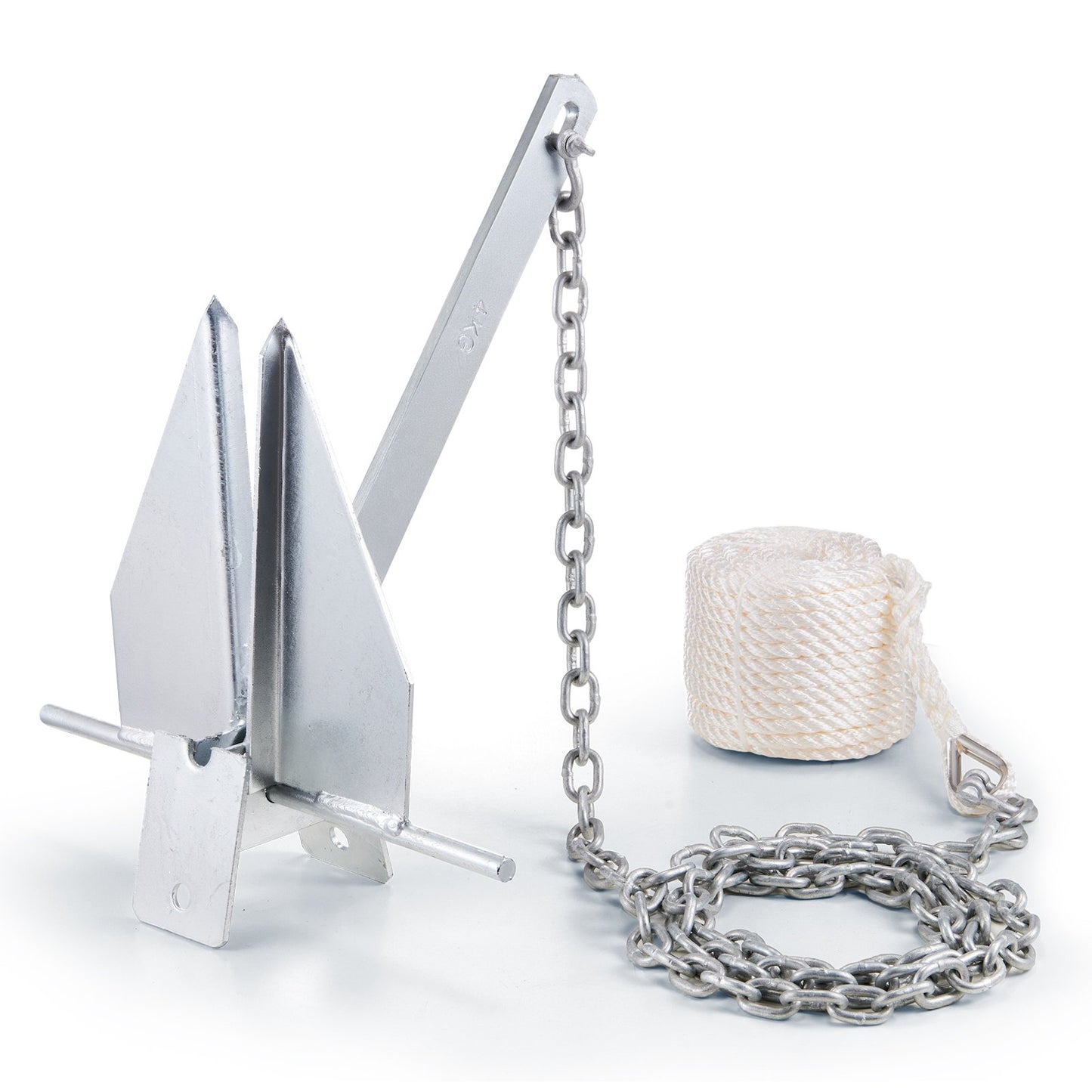 8.5 lb Galvanized Fluke Anchor Kit for Boats with Chain, Rope, and Shackles