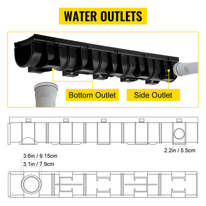 Heavy-Duty Trench Drain System with Plastic Grate – 6-Pack