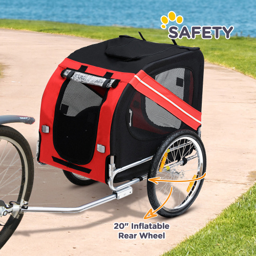 Red Pet Bike Trailer with Mesh Screen and Off-Road Wheels