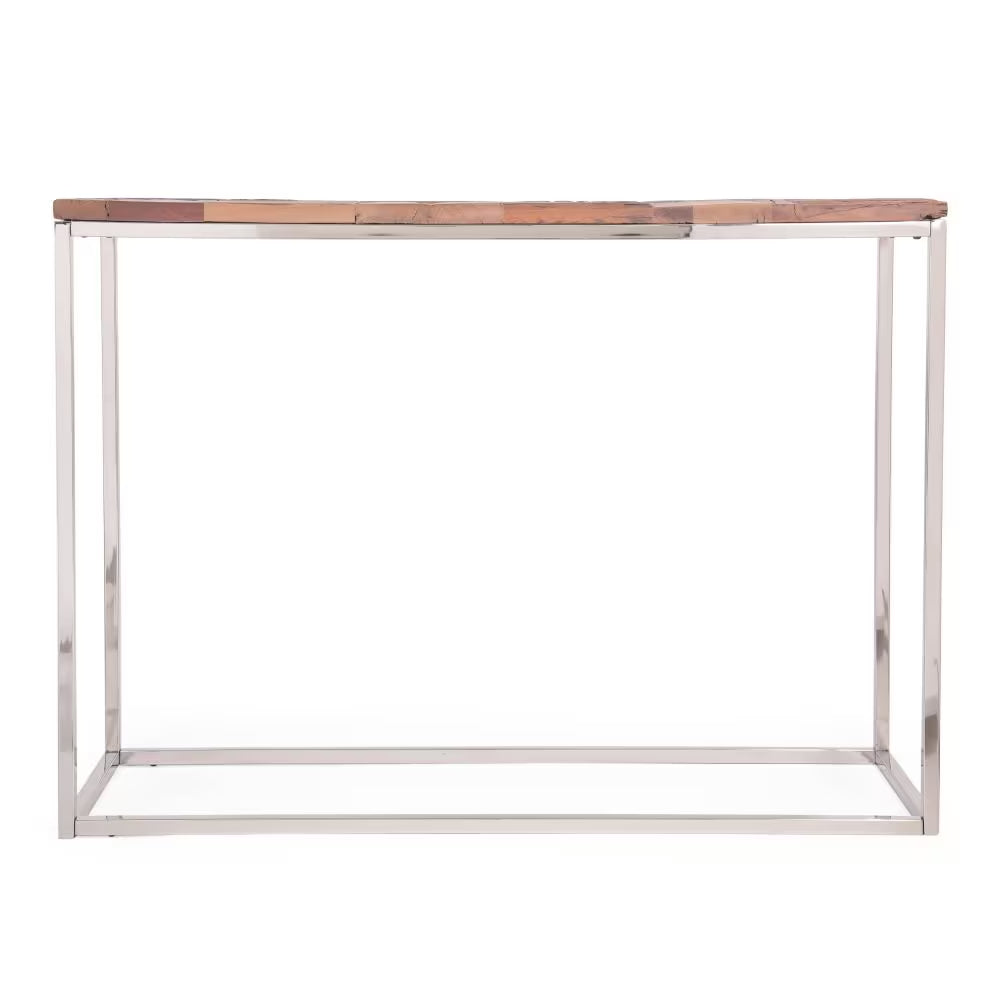 Boho Recycled Wood Console Table with Silver Steel Frame